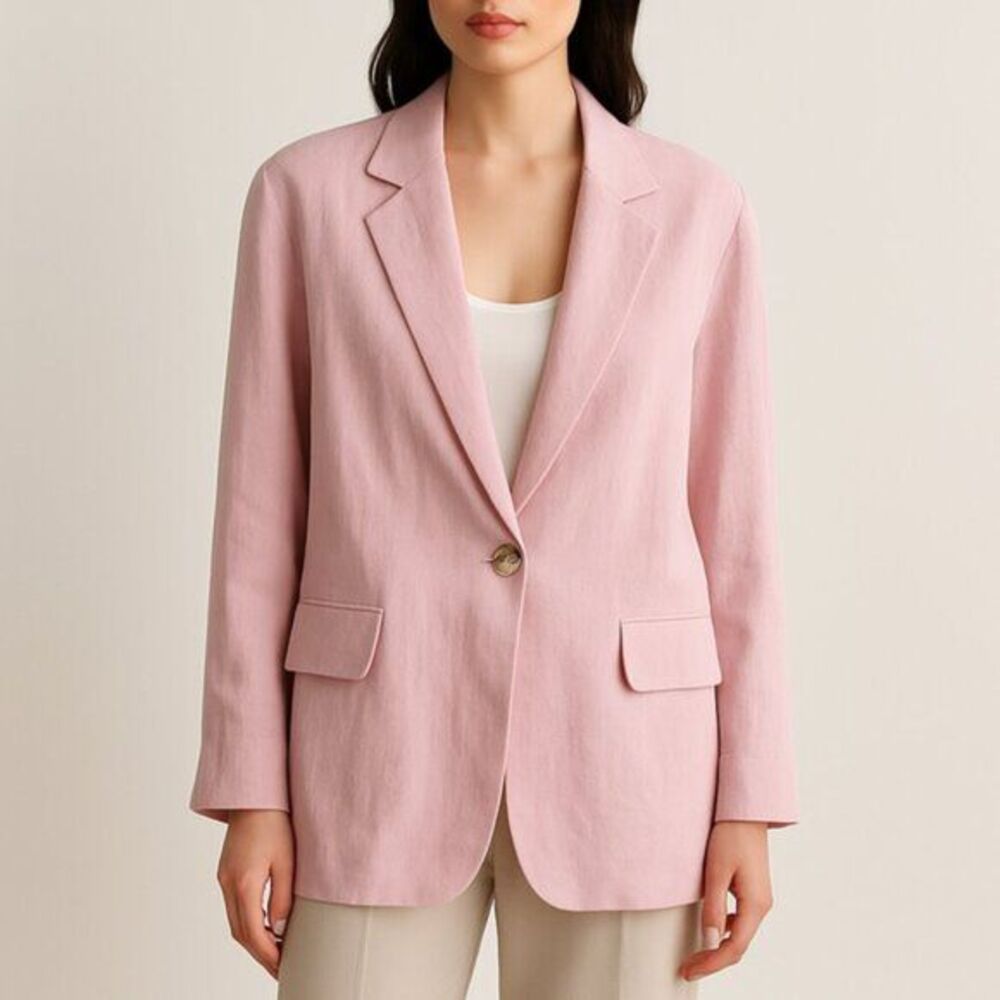 ZARA Tailored Blazer Women's XS Pale Pink One Button Lined Jacket Spring Neutral